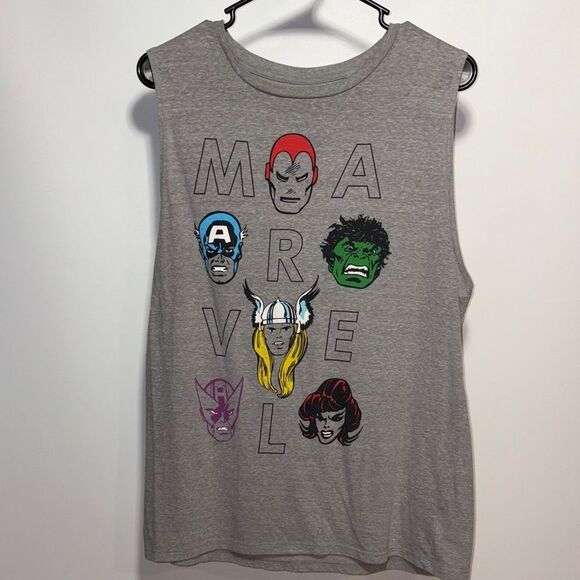 Marvel Kids Gray Tank Top with Superhero Faces - Picture 1 of 8